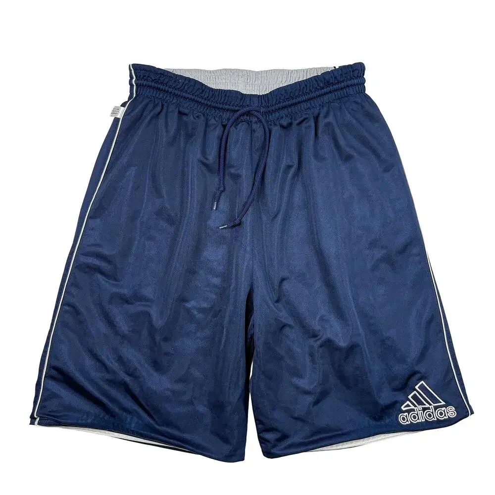 VTG Adidas Reversible Basketball Shorts Mens L Y2K Mesh Navy Gray Shiny 2006